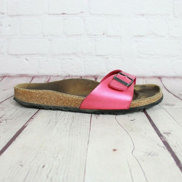 Birkenstock Shoes - Birkenstock Buckle Leather Strap Slide Sandals
